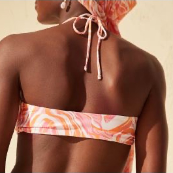 Padded Bandeau Multi-way Bikini Top Swimsuit H&M Melon Orange White Geo Print 6 - Picture 4 of 6